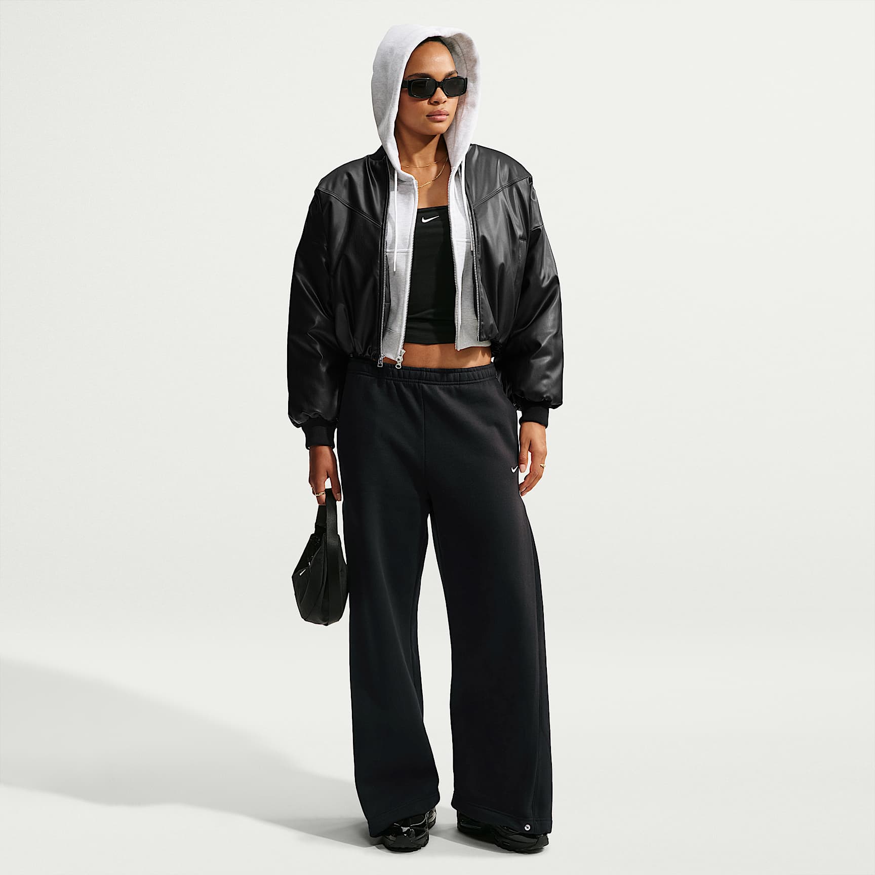 NIKE オーバーオール ブラック XXL Nike Studio Fleece Medium Weight Women's Loose Pleated Snap Pants